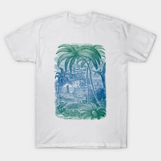 Tropical Vintage Illustration Palm Trees Beach Botanical T-Shirt